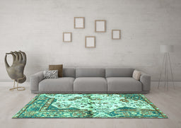 Machine Washable Persian Turquoise Traditional Area Rugs in a Living Room,, wshtr4030turq