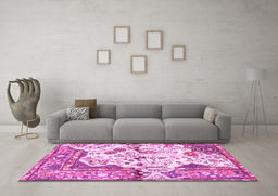 Machine Washable Persian Pink Traditional Rug in a Living Room, wshtr4030pnk