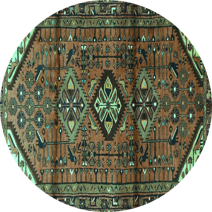 Round Machine Washable Persian Turquoise Traditional Area Rugs, wshtr4031turq