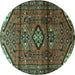 Round Machine Washable Persian Turquoise Traditional Area Rugs, wshtr4031turq