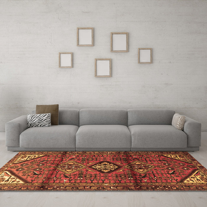 Machine Washable Persian Brown Traditional Rug in a Living Room,, wshtr4031brn
