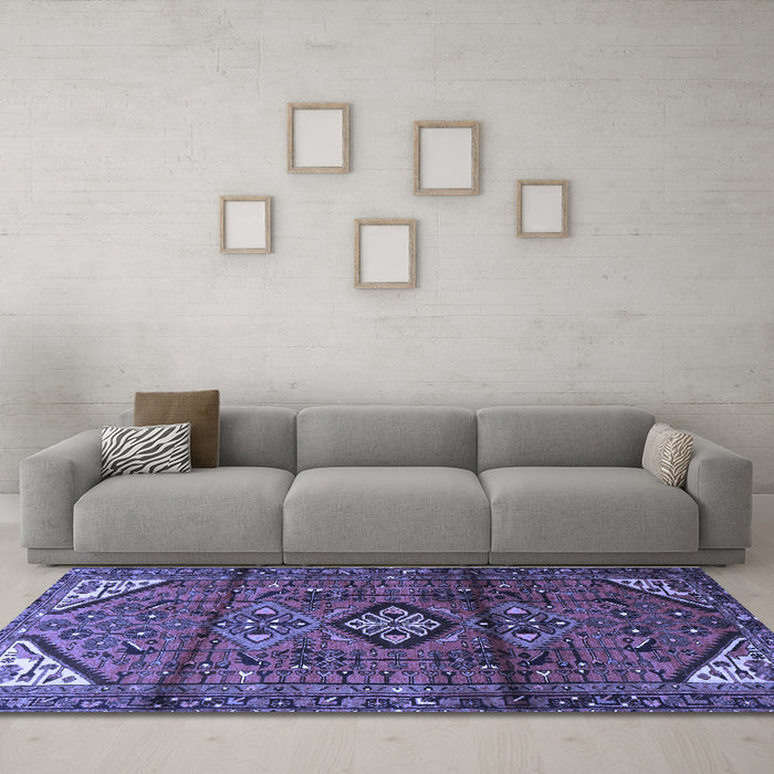 Machine Washable Persian Blue Traditional Rug in a Living Room, wshtr4031blu