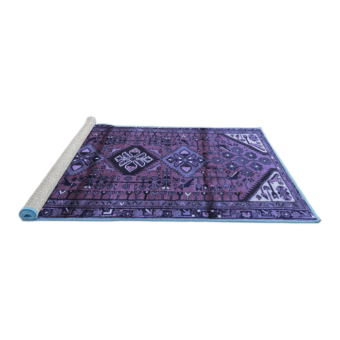 Sideview of Machine Washable Persian Blue Traditional Rug, wshtr4031blu