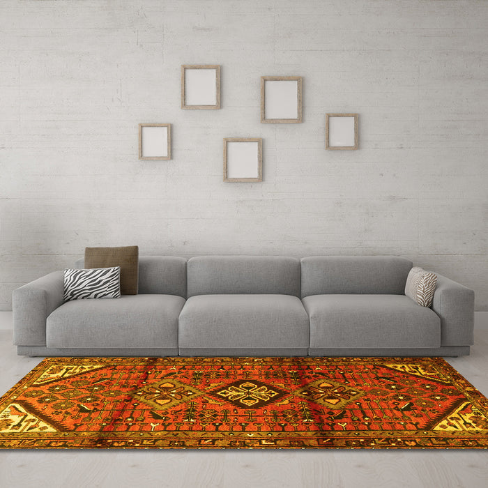 Machine Washable Persian Yellow Traditional Rug in a Living Room, wshtr4031yw