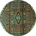Round Persian Turquoise Traditional Rug, tr4031turq