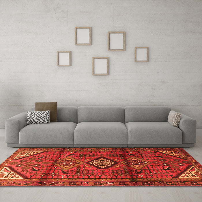 Machine Washable Persian Orange Traditional Area Rugs in a Living Room, wshtr4031org