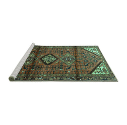 Sideview of Machine Washable Persian Turquoise Traditional Area Rugs, wshtr4031turq