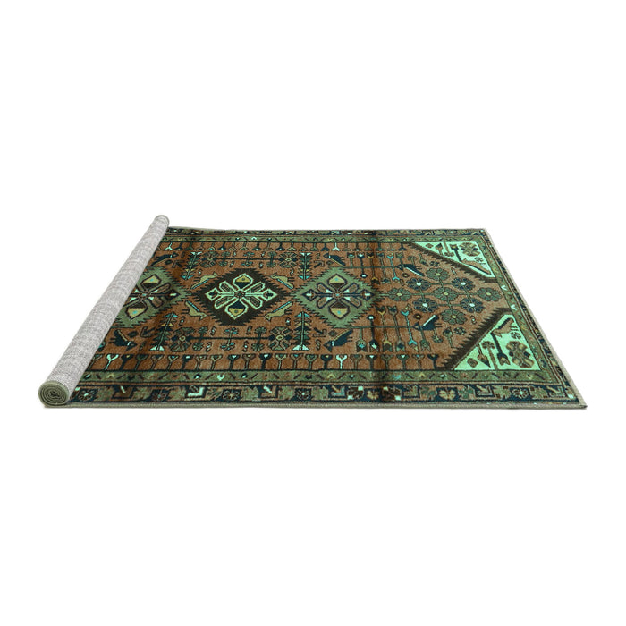 Sideview of Machine Washable Persian Turquoise Traditional Area Rugs, wshtr4031turq