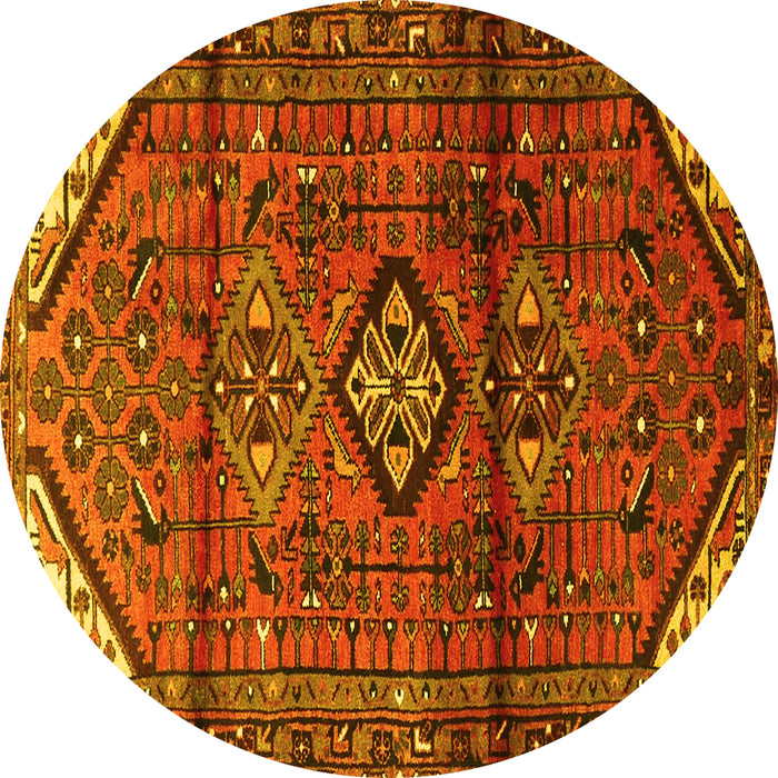 Round Machine Washable Persian Yellow Traditional Rug, wshtr4031yw