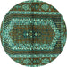 Round Machine Washable Persian Turquoise Traditional Area Rugs, wshtr4032turq