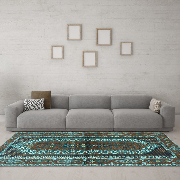 Machine Washable Persian Light Blue Traditional Rug in a Living Room, wshtr4032lblu