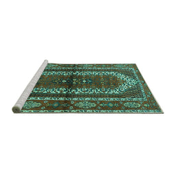 Sideview of Machine Washable Persian Turquoise Traditional Area Rugs, wshtr4032turq
