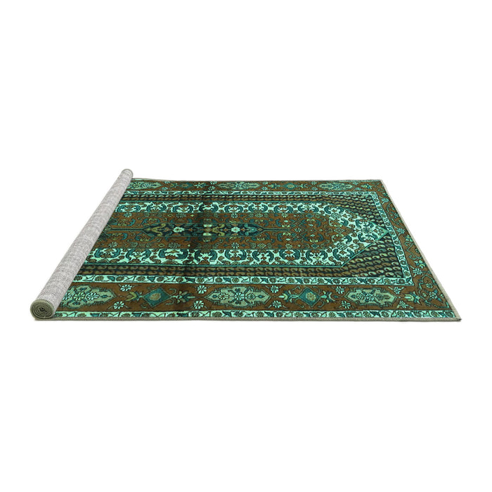 Sideview of Machine Washable Persian Turquoise Traditional Area Rugs, wshtr4032turq