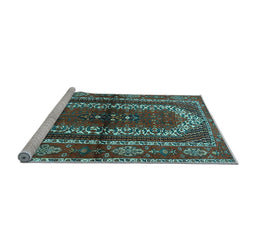 Sideview of Machine Washable Persian Light Blue Traditional Rug, wshtr4032lblu