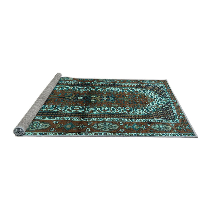 Sideview of Machine Washable Persian Light Blue Traditional Rug, wshtr4032lblu