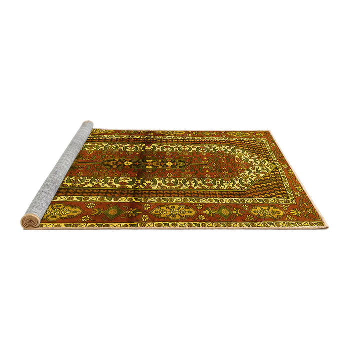 Sideview of Machine Washable Persian Yellow Traditional Rug, wshtr4032yw