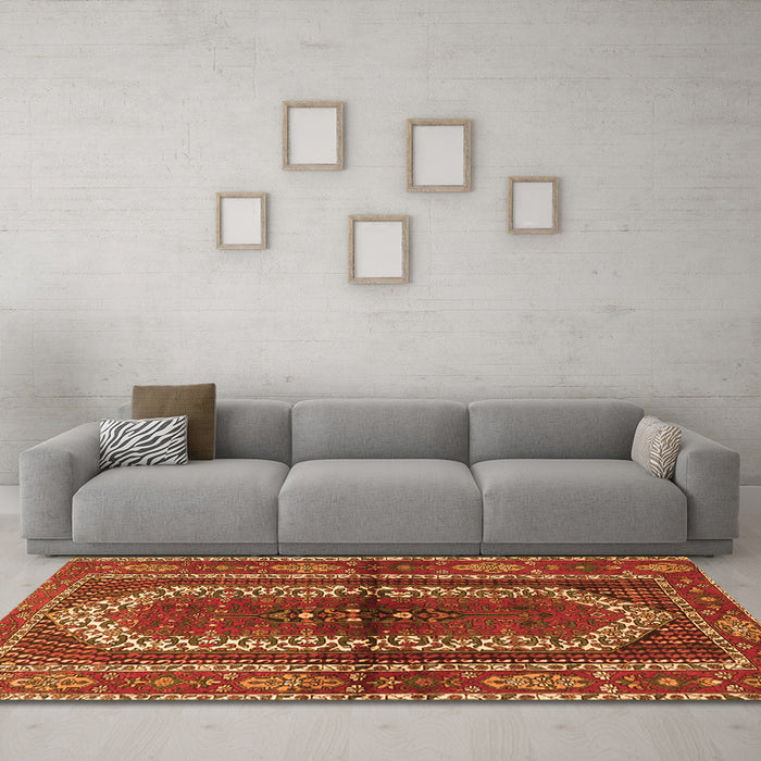 Machine Washable Persian Orange Traditional Area Rugs in a Living Room, wshtr4032org