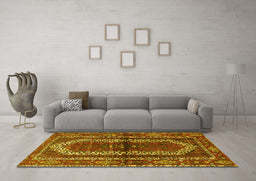 Machine Washable Persian Yellow Traditional Rug in a Living Room, wshtr4032yw