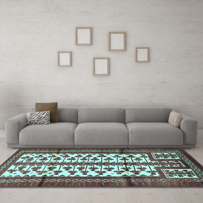 Machine Washable Persian Light Blue Traditional Rug in a Living Room, wshtr4033lblu