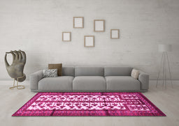 Machine Washable Persian Pink Traditional Rug in a Living Room, wshtr4033pnk