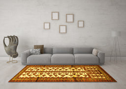 Machine Washable Persian Yellow Traditional Rug in a Living Room, wshtr4033yw