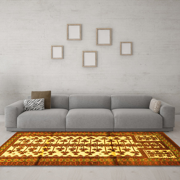 Machine Washable Persian Yellow Traditional Rug in a Living Room, wshtr4033yw