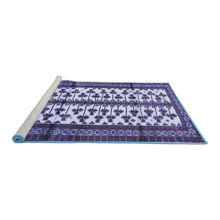 Sideview of Machine Washable Persian Blue Traditional Rug, wshtr4033blu