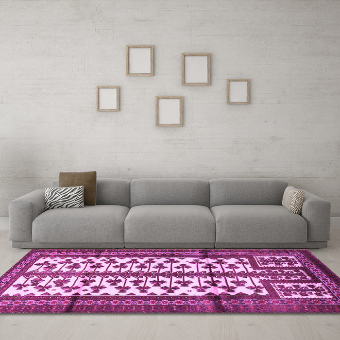 Machine Washable Persian Purple Traditional Area Rugs in a Living Room, wshtr4033pur