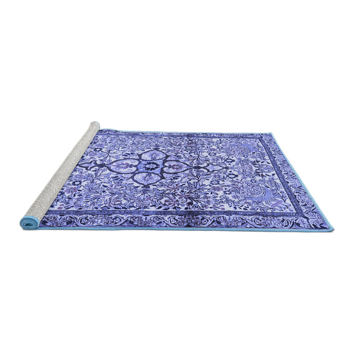 Sideview of Machine Washable Persian Blue Traditional Rug, wshtr4034blu