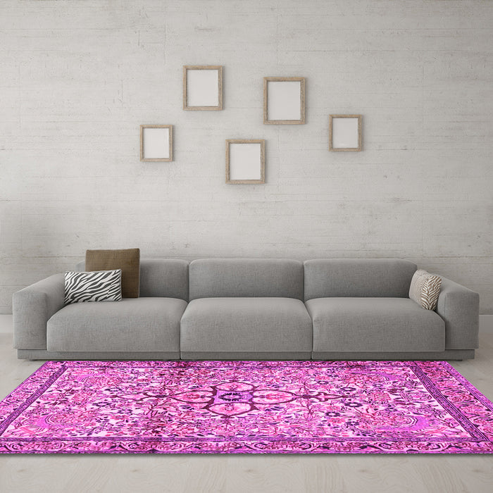 Machine Washable Persian Pink Traditional Rug in a Living Room, wshtr4034pnk