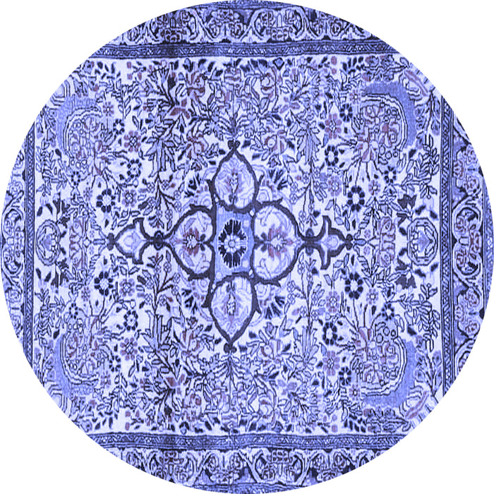 Round Machine Washable Persian Blue Traditional Rug, wshtr4034blu