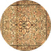 Round Machine Washable Persian Brown Traditional Rug, wshtr4034brn