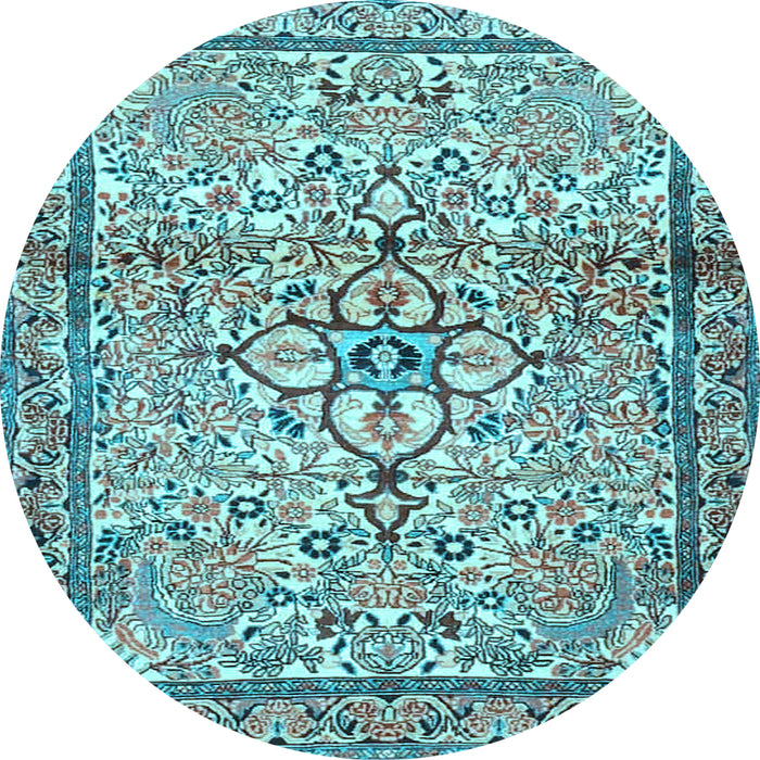 Round Machine Washable Persian Light Blue Traditional Rug, wshtr4034lblu