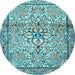 Round Machine Washable Persian Light Blue Traditional Rug, wshtr4034lblu