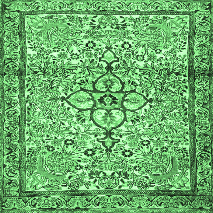 Square Machine Washable Persian Emerald Green Traditional Area Rugs, wshtr4034emgrn