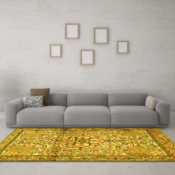 Machine Washable Persian Yellow Traditional Rug in a Living Room, wshtr4034yw