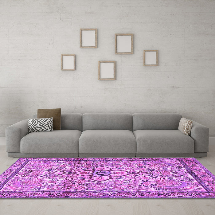 Machine Washable Persian Purple Traditional Area Rugs in a Living Room, wshtr4034pur
