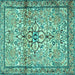 Square Machine Washable Persian Turquoise Traditional Area Rugs, wshtr4034turq