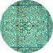 Round Machine Washable Persian Turquoise Traditional Area Rugs, wshtr4034turq