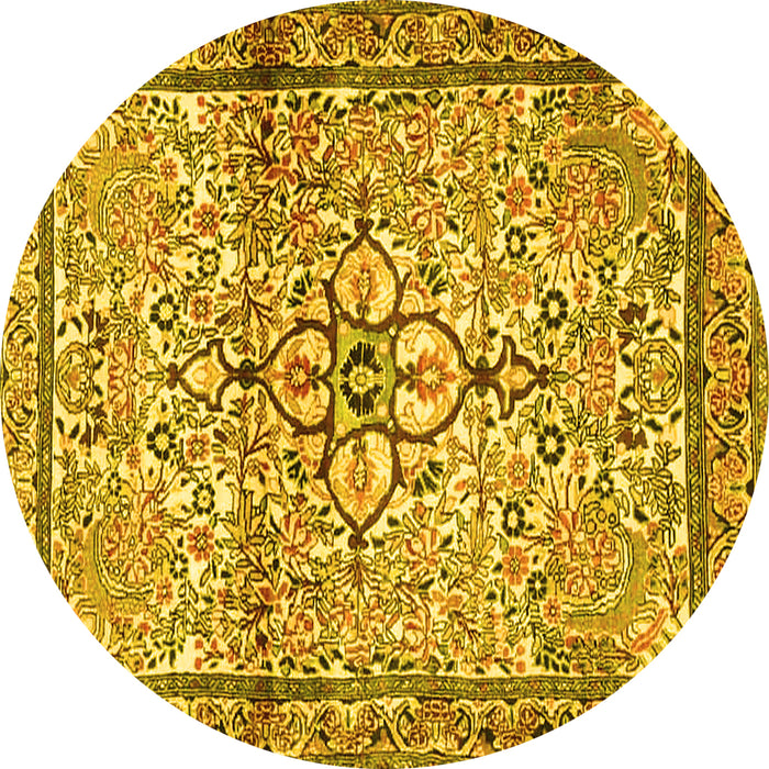 Round Machine Washable Persian Yellow Traditional Rug, wshtr4034yw