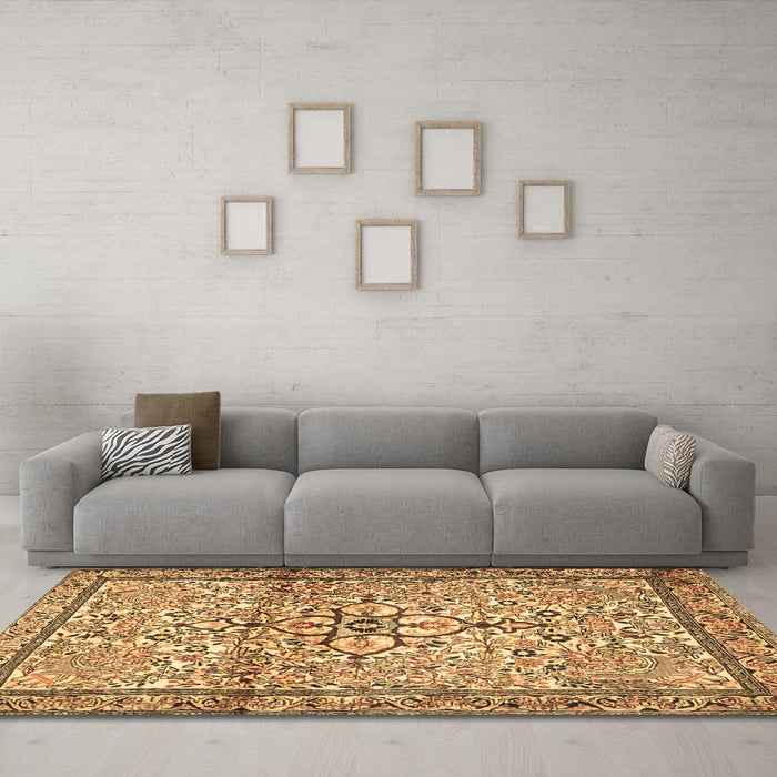 Machine Washable Persian Brown Traditional Rug in a Living Room,, wshtr4034brn