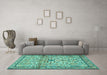 Machine Washable Persian Turquoise Traditional Area Rugs in a Living Room,, wshtr4034turq