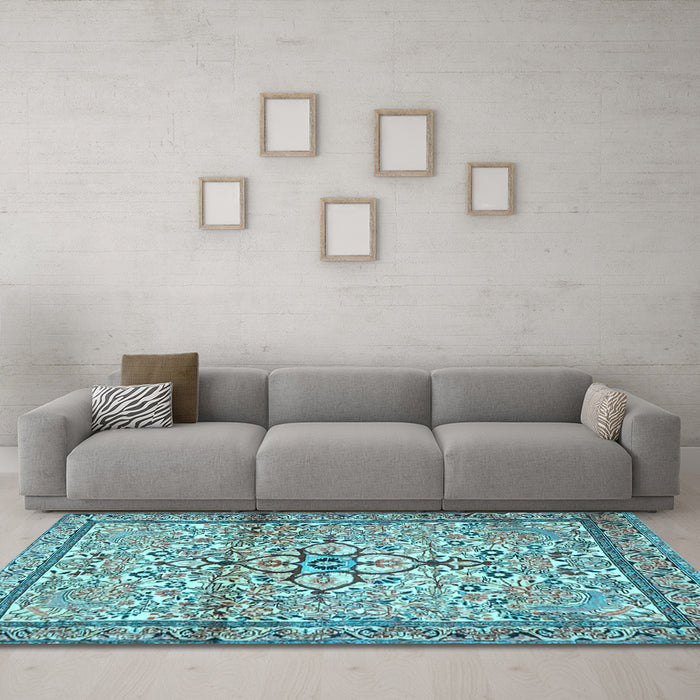 Machine Washable Persian Light Blue Traditional Rug in a Living Room, wshtr4034lblu