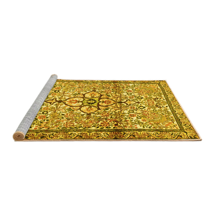 Sideview of Machine Washable Persian Yellow Traditional Rug, wshtr4034yw