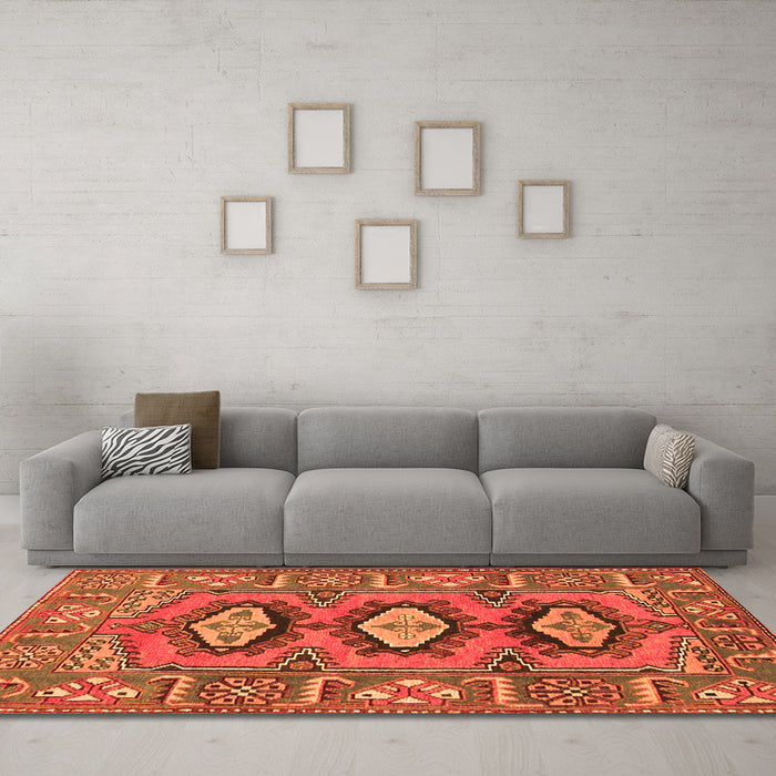 Machine Washable Persian Orange Traditional Area Rugs in a Living Room, wshtr4035org