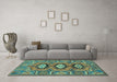 Machine Washable Persian Turquoise Traditional Area Rugs in a Living Room,, wshtr4035turq