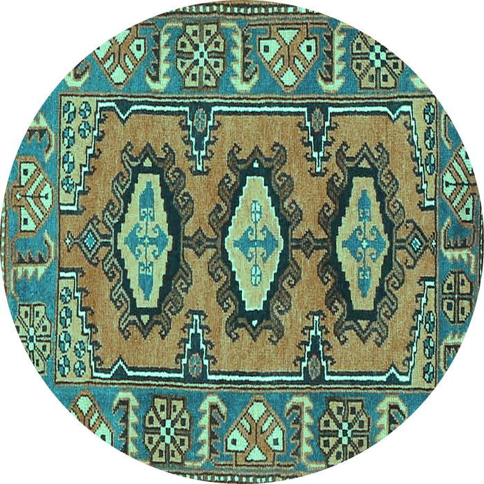 Round Machine Washable Persian Turquoise Traditional Area Rugs, wshtr4035turq