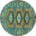 Round Machine Washable Persian Turquoise Traditional Area Rugs, wshtr4035turq