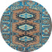 Round Machine Washable Persian Light Blue Traditional Rug, wshtr4035lblu