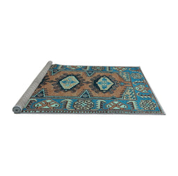 Sideview of Machine Washable Persian Light Blue Traditional Rug, wshtr4035lblu